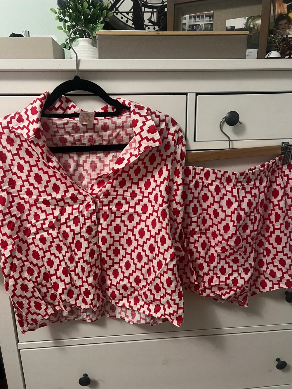 Women's Red Geo Print Matching Set
